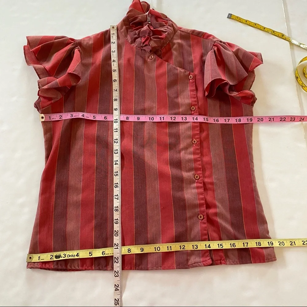Vintage Red and Rust Striped Ruffle Blouse - Picture 12 of 13